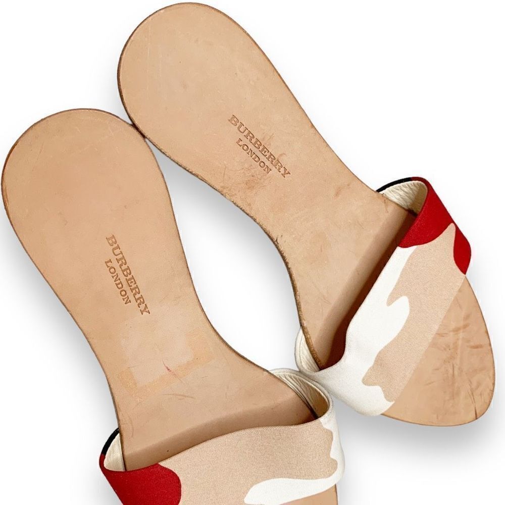 Burberry Vintage Tan Black Cream Red Wooden Heeled Sandals Women’s Size 36.5 (6) - Picture 6 of 8